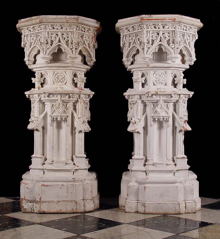 Antique Pair of Neo Gothic Terracotta Pedest