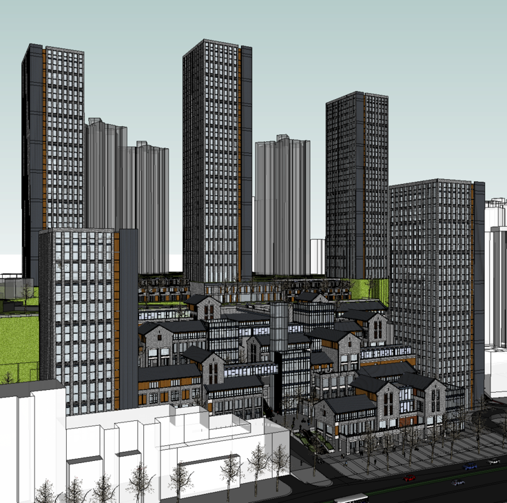 中式风格山地城市综合体SketchUp模型