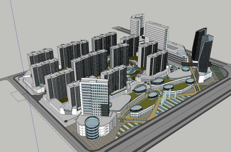 现代风格城市综合体和住宅SketchUp模型