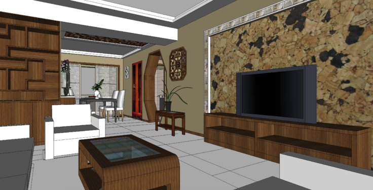 中式家装室内设计SketchUp模型