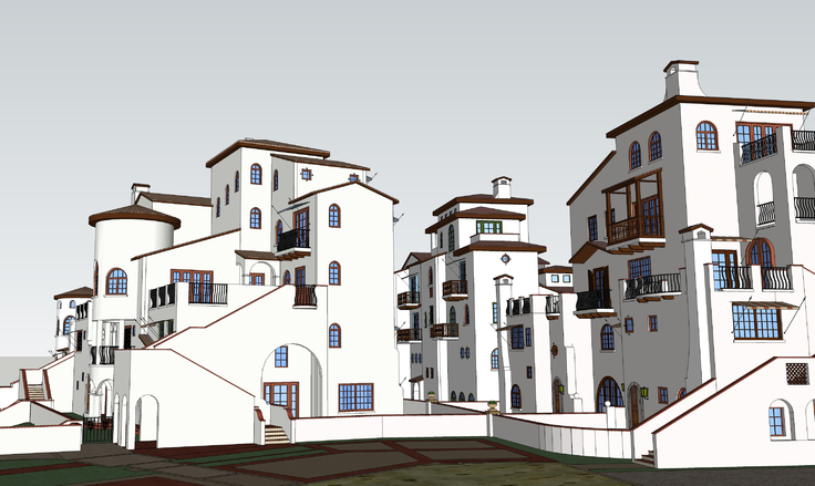 西班牙风格别墅群sketchup模型