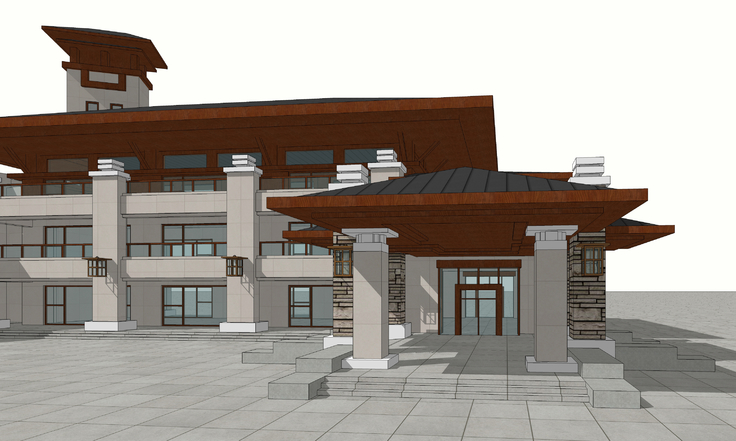 中式风格会所建筑sketchup模型