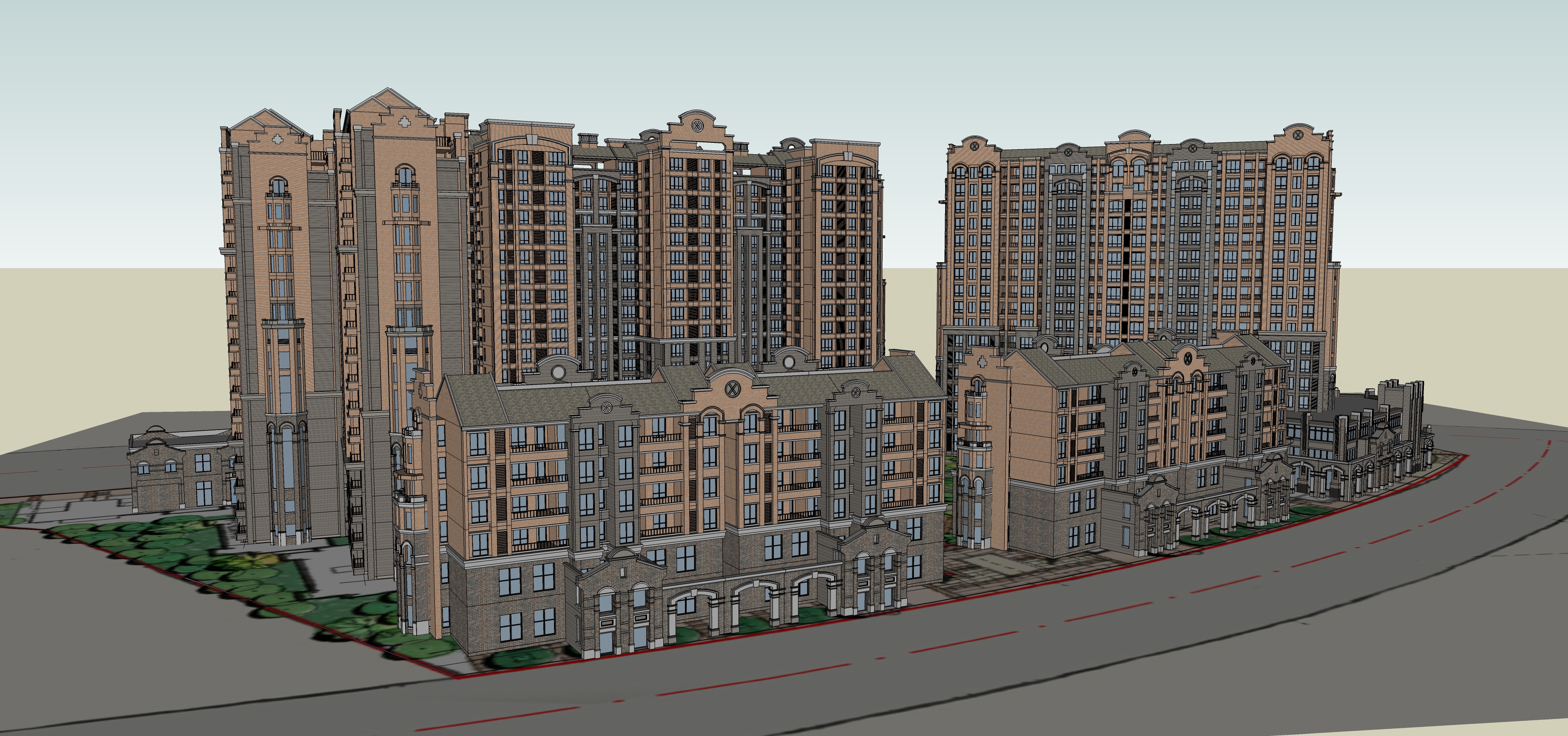 民国风格高层住宅区sketchup模型