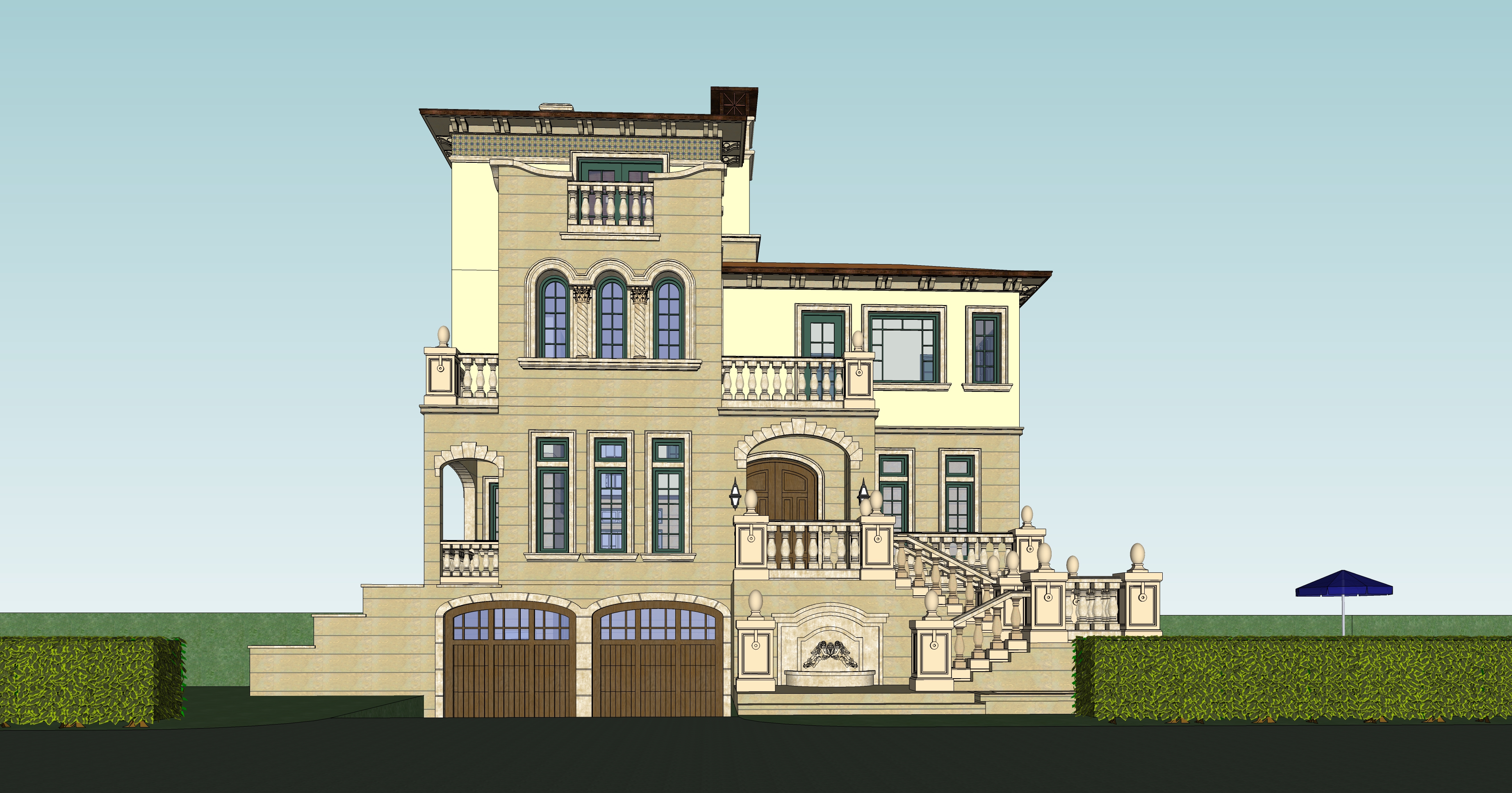 西班牙风格独栋别墅住宅sketchup模型