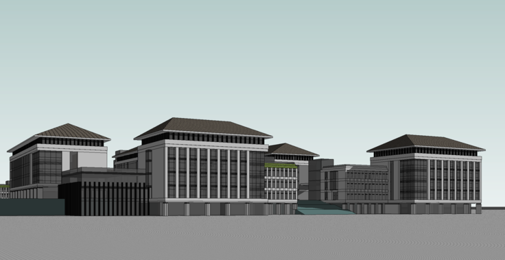 中式风格学校建筑设计方案SketchUp模型