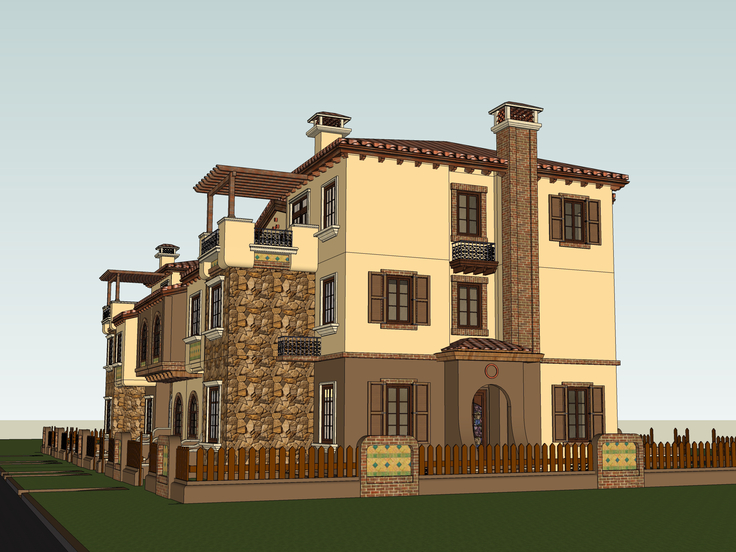 地中海风格联排别墅建筑sketchup模型