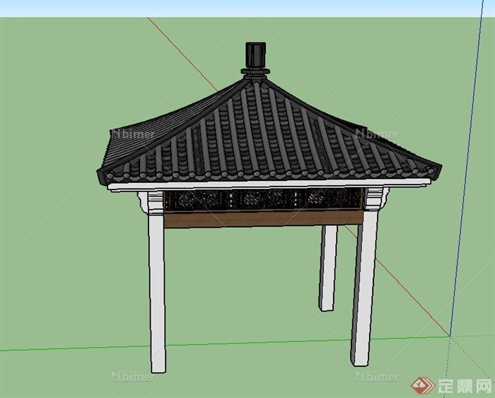 古典中式四角涼亭設計su模型