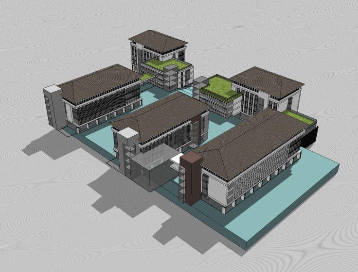 中式风格学校建筑设计方案SketchUp模型