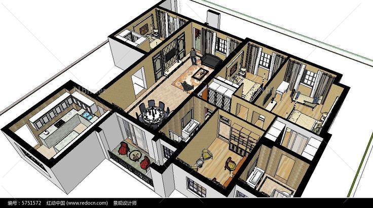 完整歐式室內草圖大師su模型 - sketchup模型庫 - 畢馬匯 nbimer