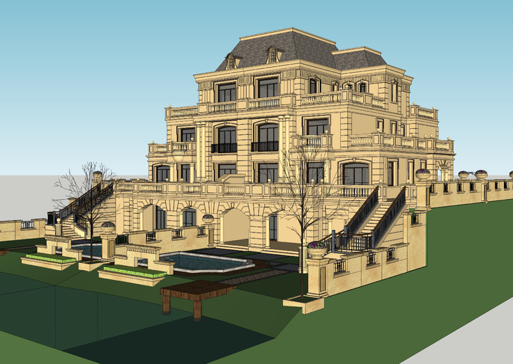 法式风格联排别墅方案sketchup模型