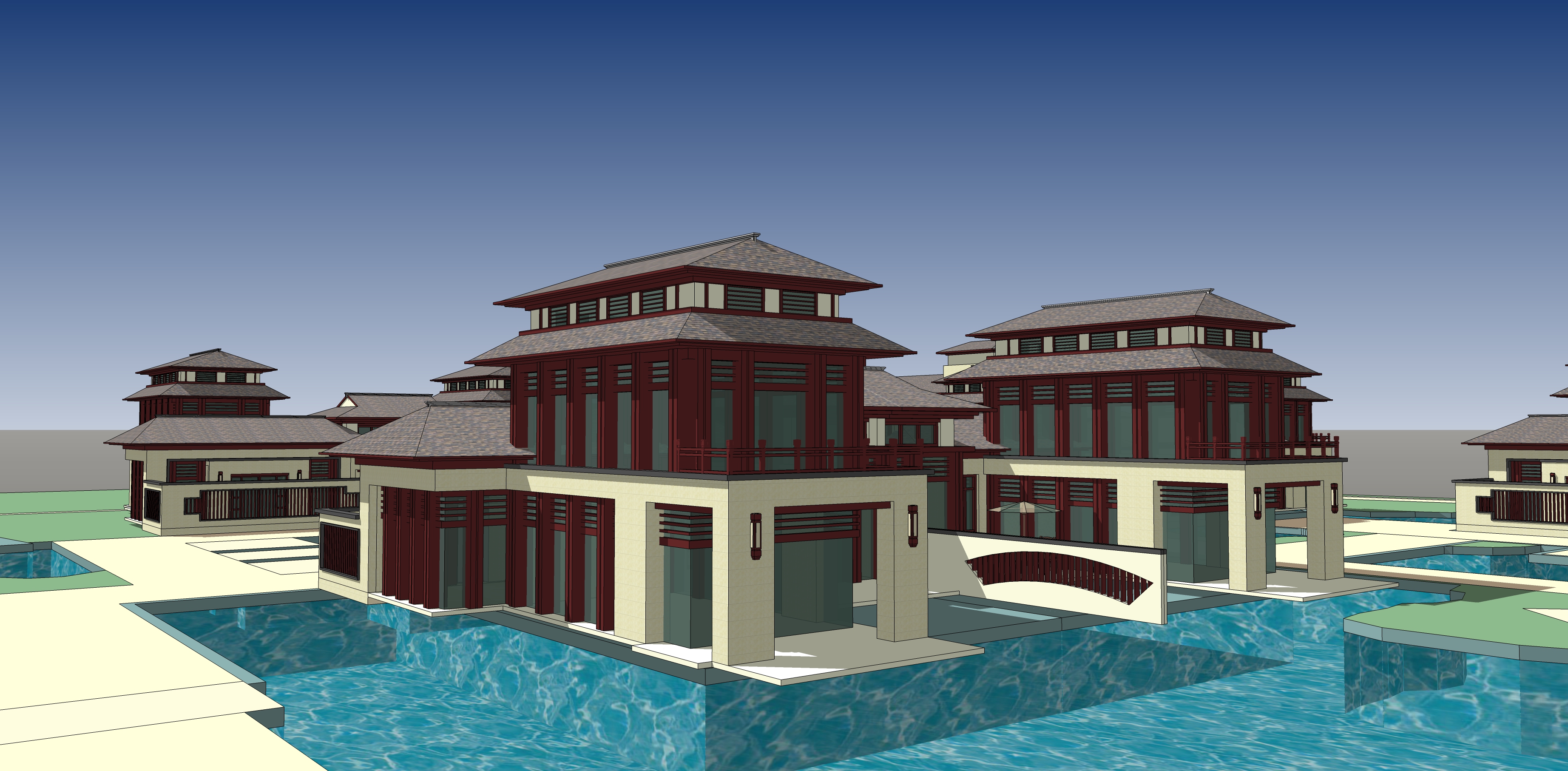 中式风格汉唐时期建筑群sketchup模型