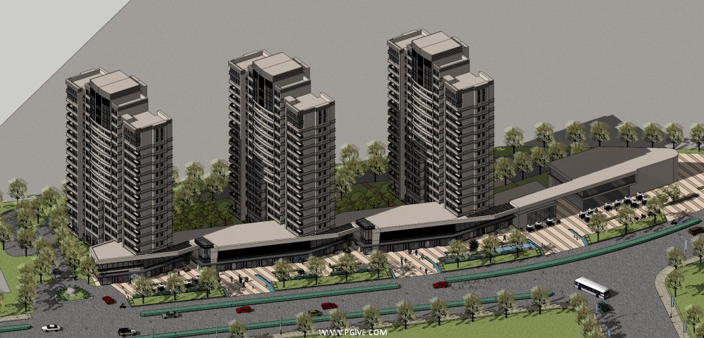 高层住宅和底层商业，现代主义风格，17层