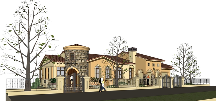 托斯卡纳风格两层住宅别墅sketchup模型