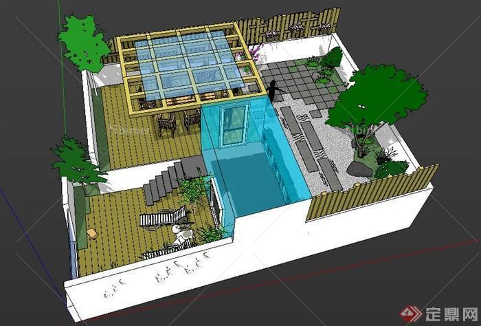 現代庭院屋頂花園設計su模型[原創]