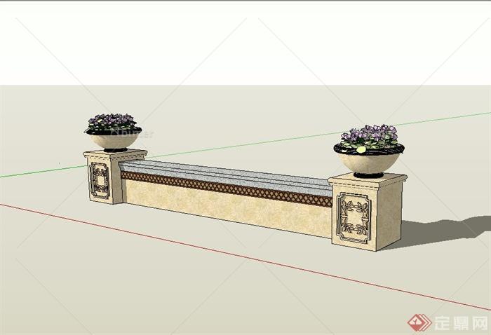歐式風格矮牆坐凳花缽組合設計su模型[原創]