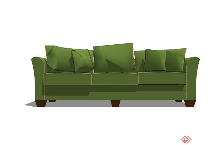 绿色布艺长沙发设计SU模型[原创]