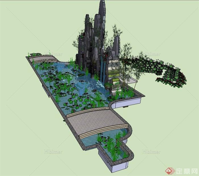 园林景观节点假山水景设计su模型