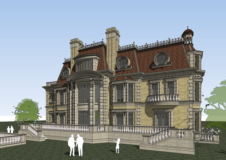 欧式古典风格独栋别墅带地下设计sketchup模型