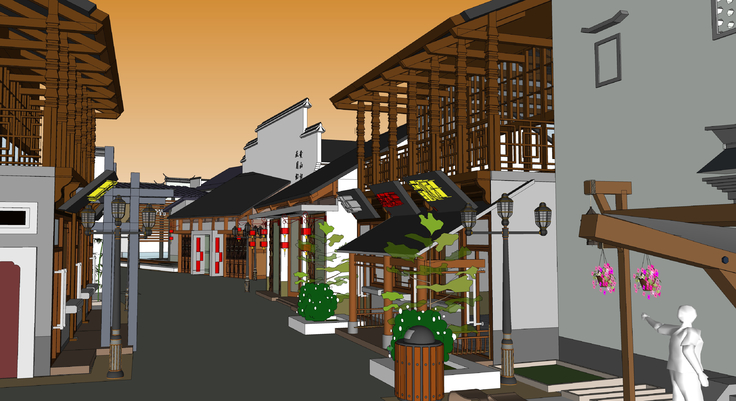 中式风格商业街sketchup模型