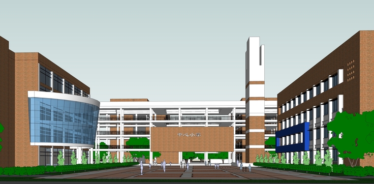 现代大学教学楼与院内规划方案sketchup模型