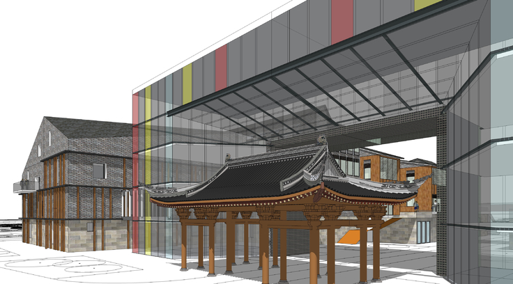 中式风格办公建筑群sketchup模型