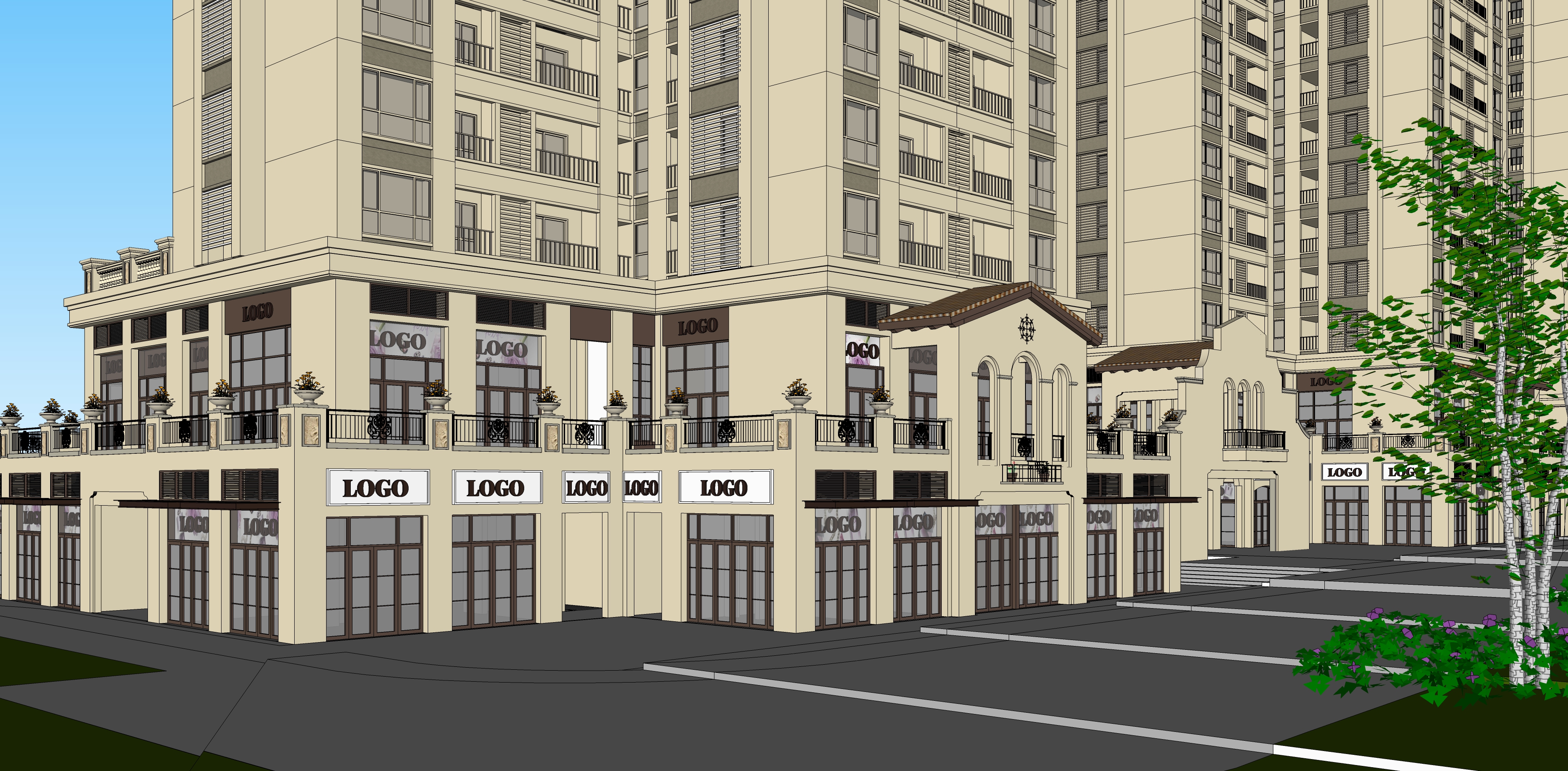 现代风格高层商住楼建筑sketchup模型