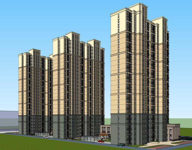现代风格高层住宅与底层商业建筑sketchup模型