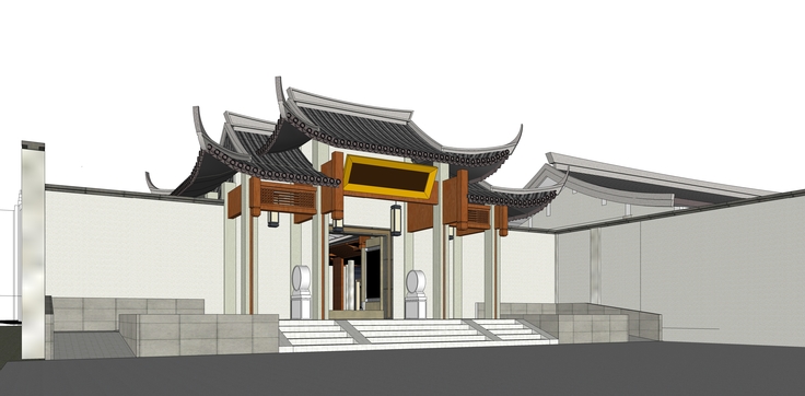 中式风格山地商业建筑群sketchup模型