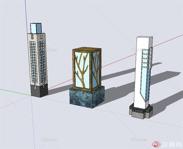 現代風格三種景觀燈柱設計su模型[原創]