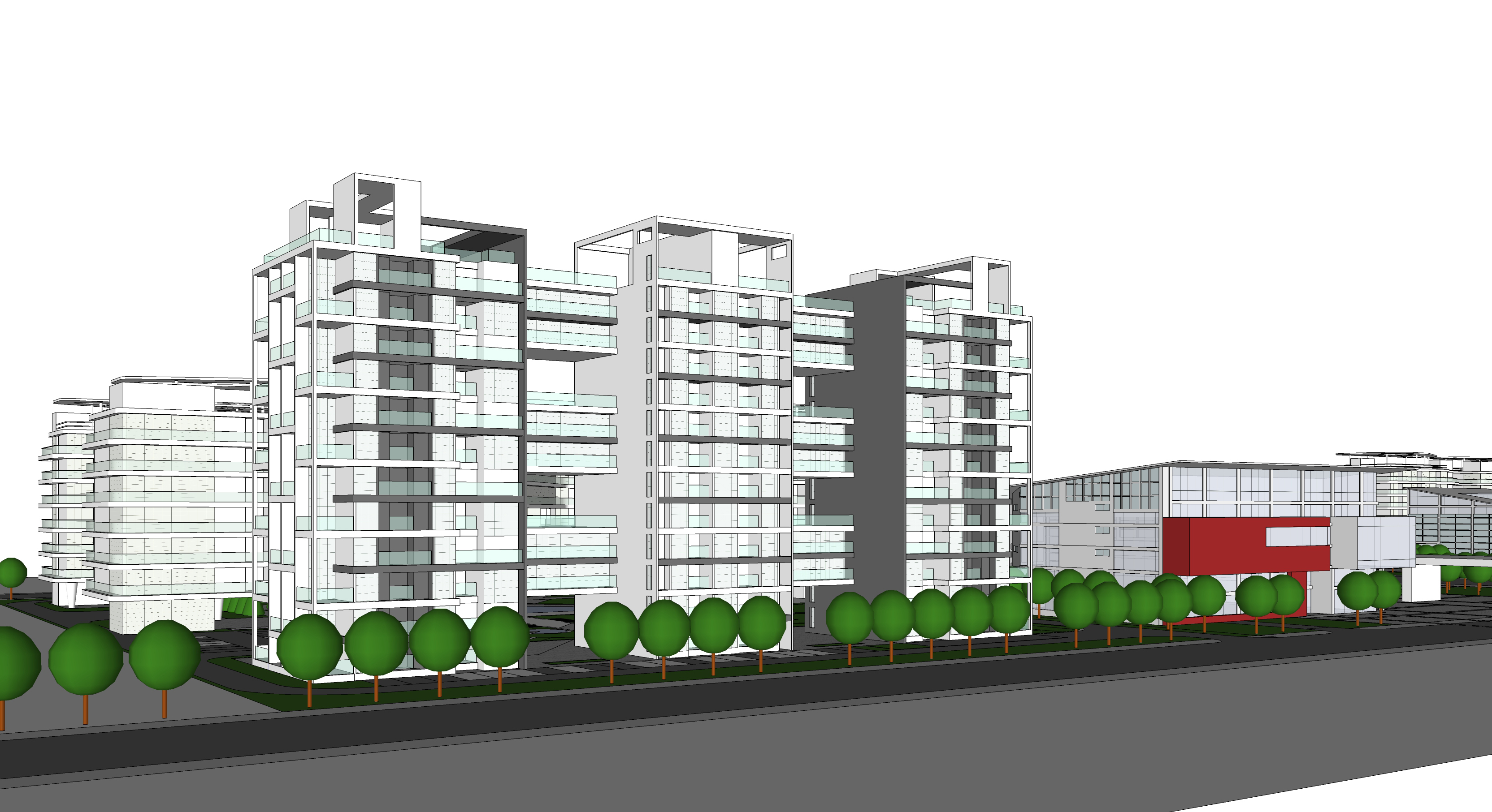 现代办公与居住综合区规划方案 sketchup模型