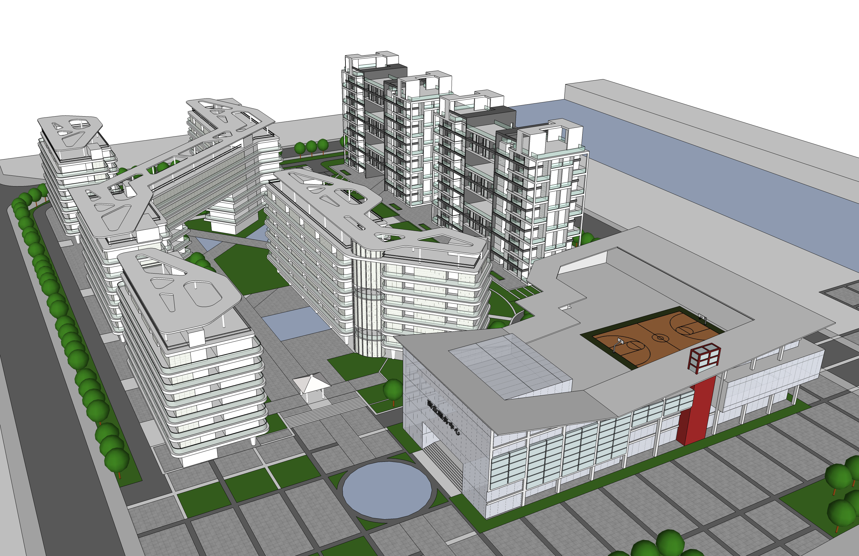 现代办公与居住综合区规划方案 sketchup模型