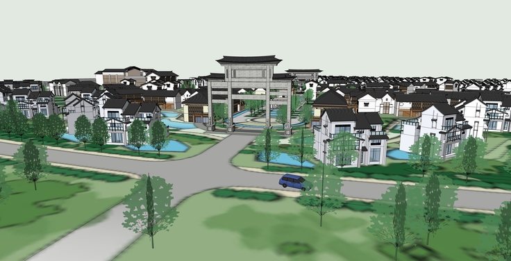 中式风格古建住宅小区规划sketchup模型