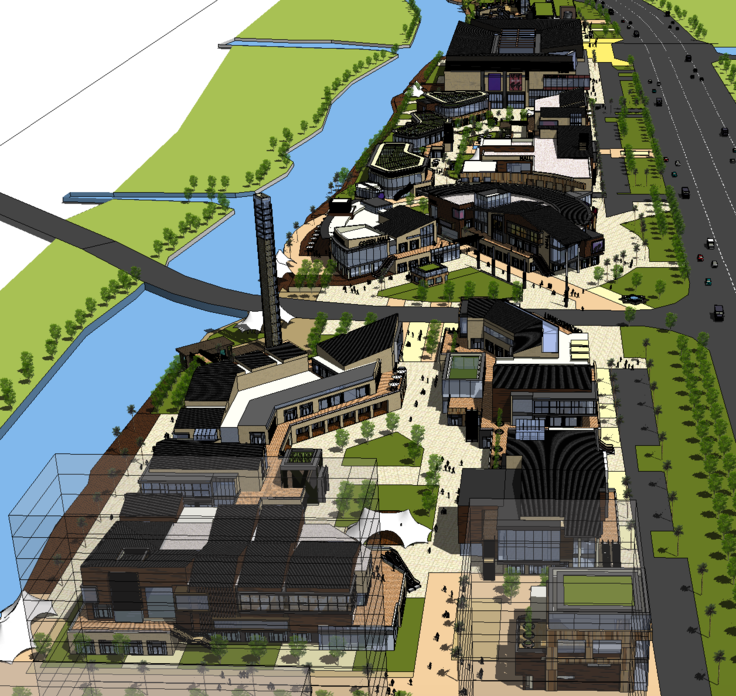 滨河商业街方案SketchUp模型