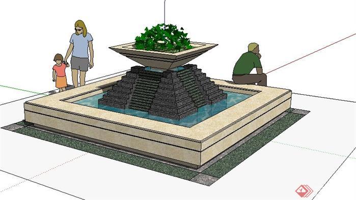 花坛是跌水景观设计SketchUp(SU)3D模型