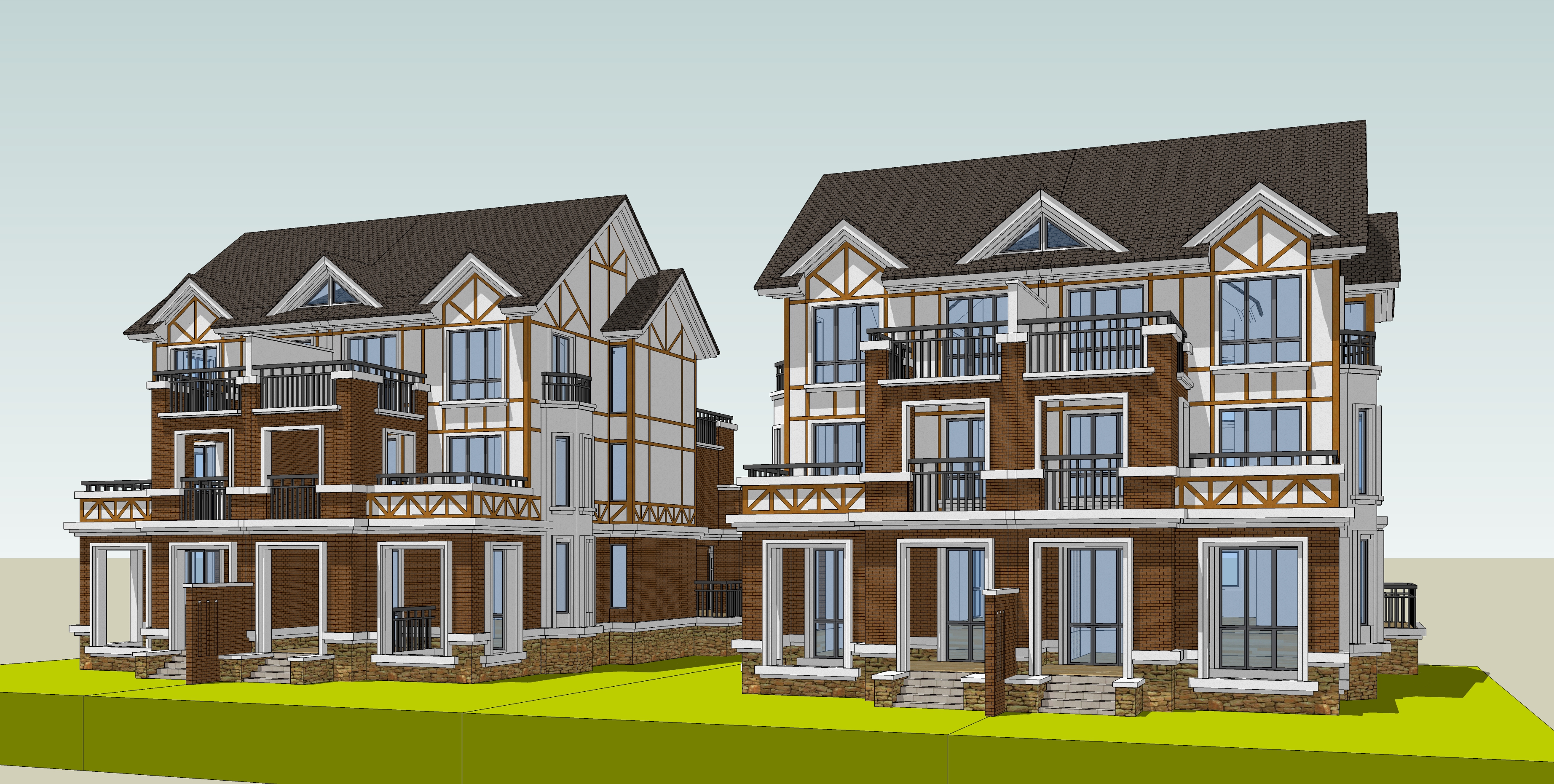 英式风格双拼别墅sketchup模型
