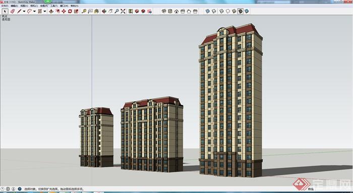 新古典风格住宅单元楼高层建筑设计SU模型