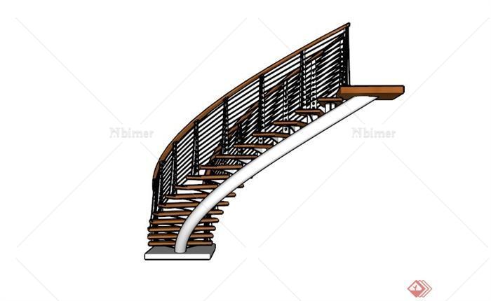 現代弧形木樓梯su模型