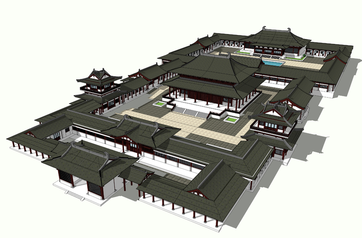 中式风格古建寺庙建筑方案sketchup模型