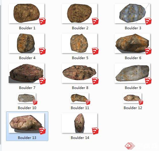 园林景观节点14款景石设计SU模型