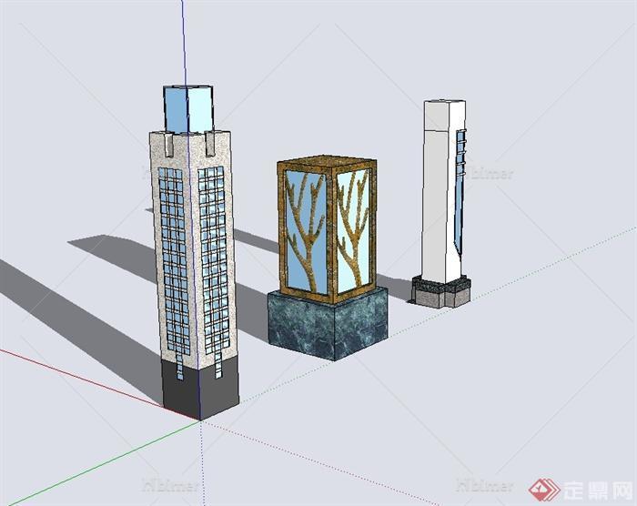 現代風格三種景觀燈柱設計su模型[原創]