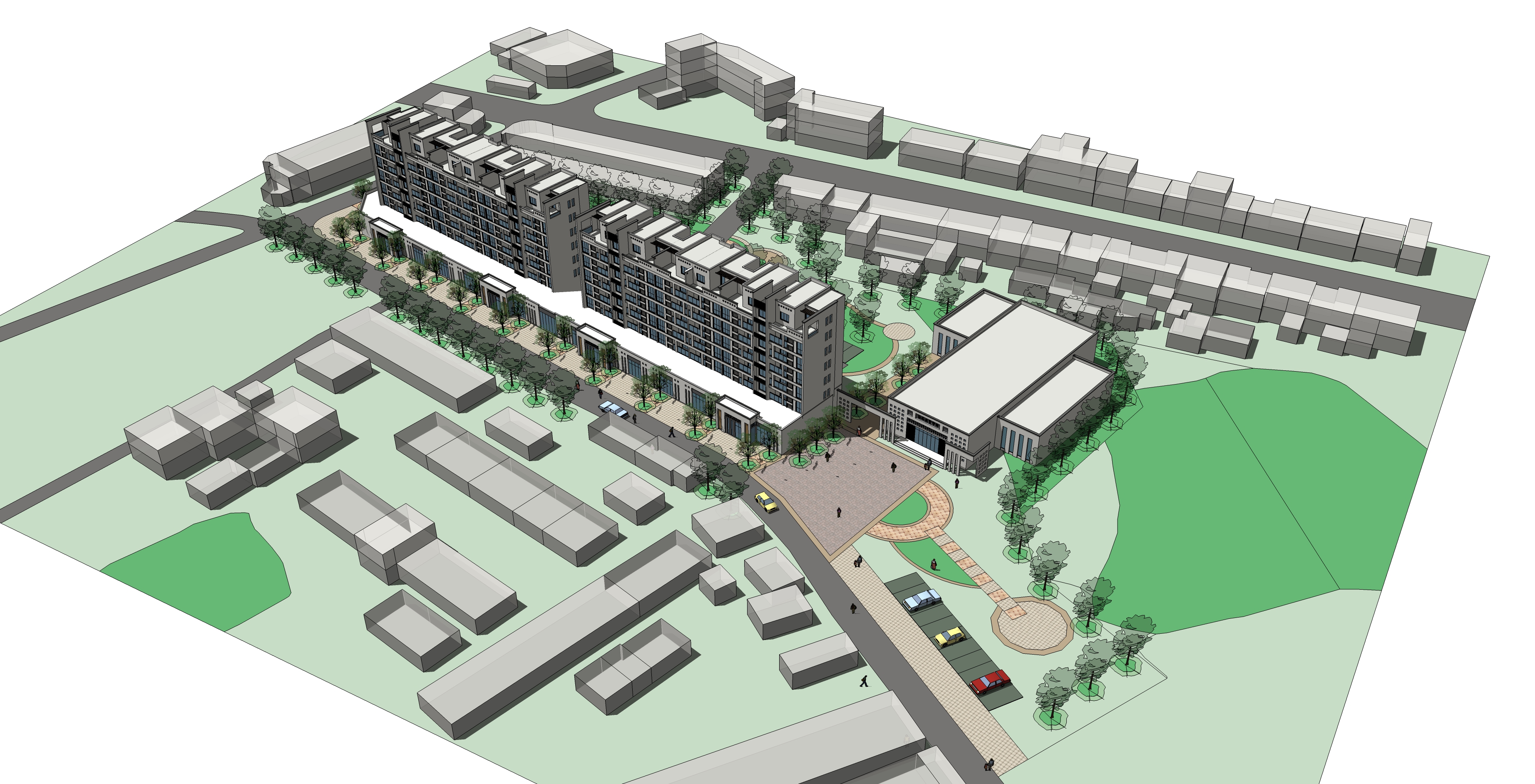 中式风格多层住宅小区规划设计sketchup模型