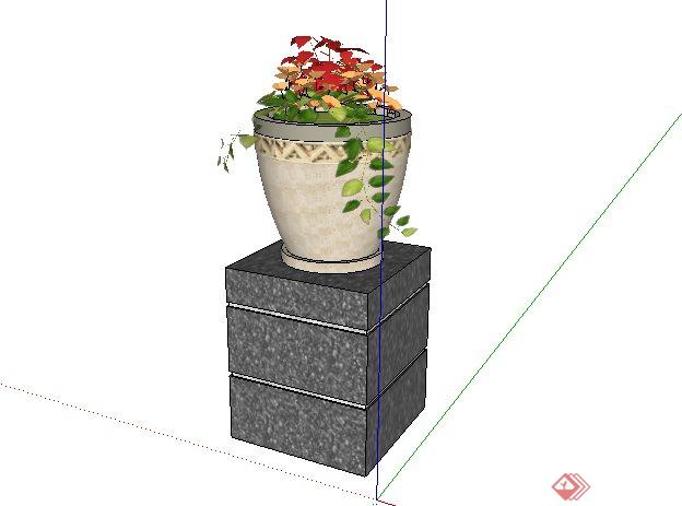 某中式小区景观花钵SketchUp(SU)3D模型