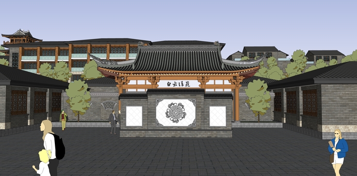 中式园林酒店项目sketchup模型