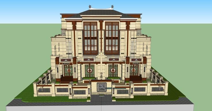东方新古典独栋别墅建筑单体sketchup模型