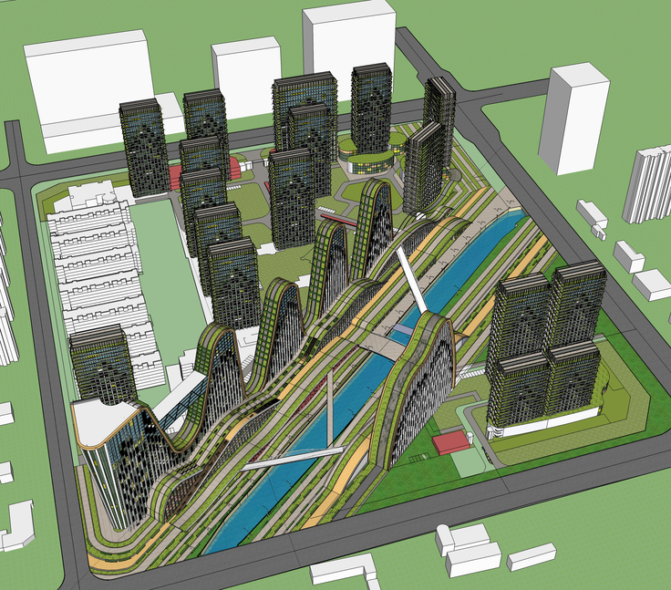 现代大型商业综合体建筑群规划设计sketchup模型