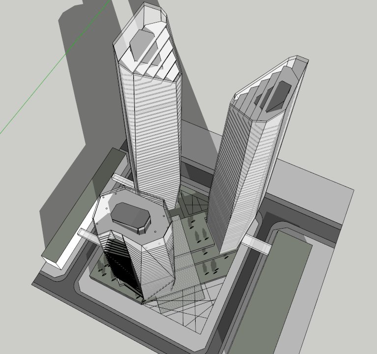 高层办公楼，玻璃表皮，多面体，SketchUp模型