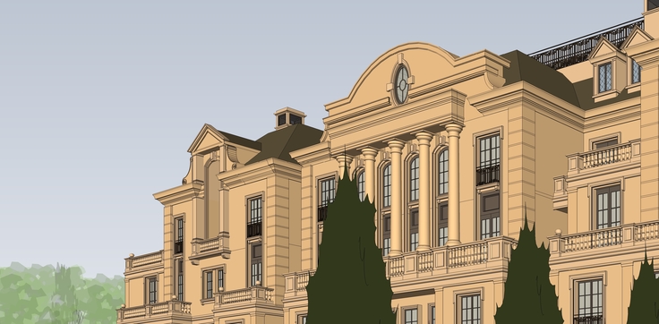 法式风格别墅建筑sketchup模型