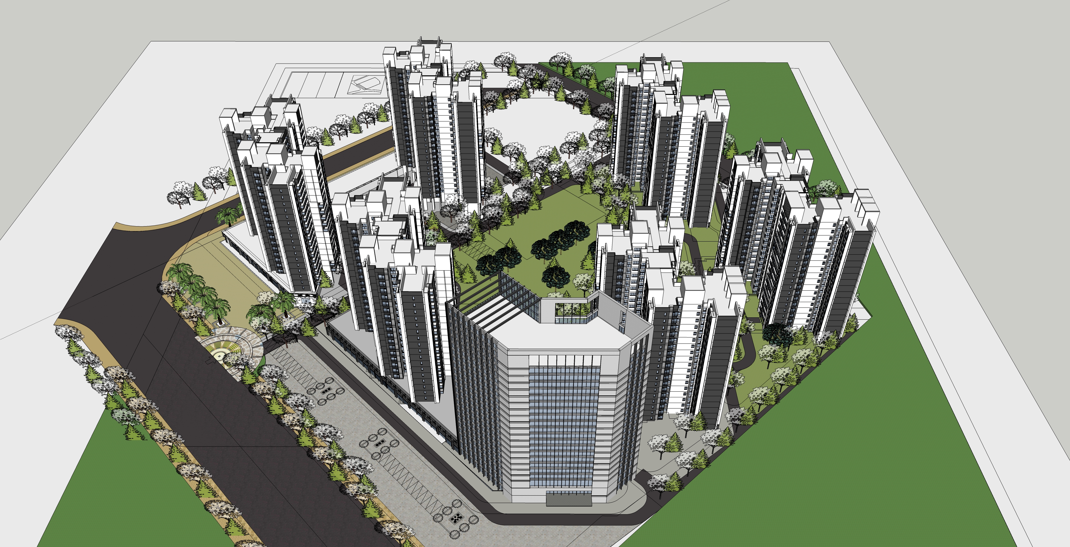 现代风格高层住宅区建筑群sketchup模型
