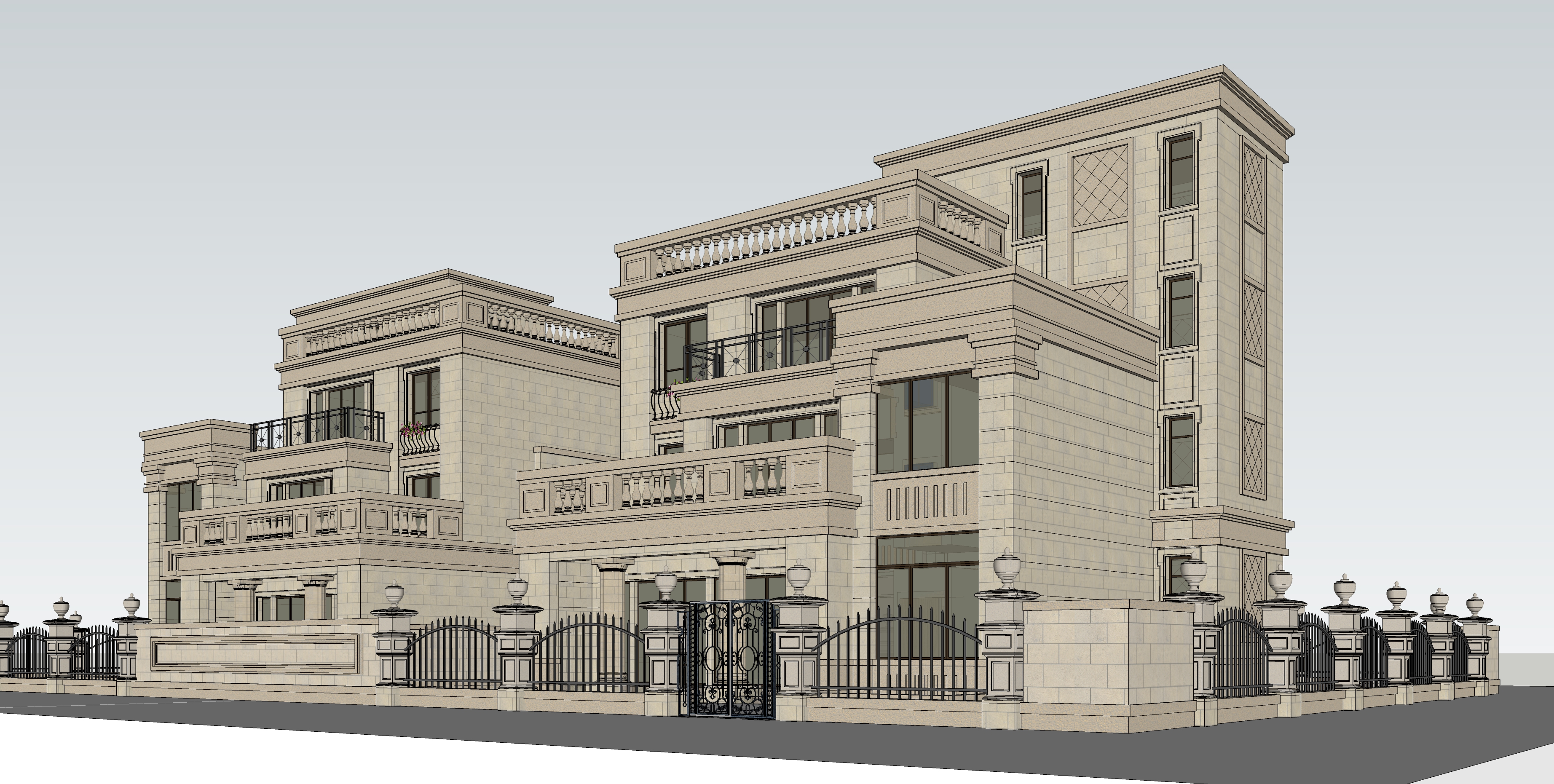 欧式古典风格别墅建筑sketchup模型