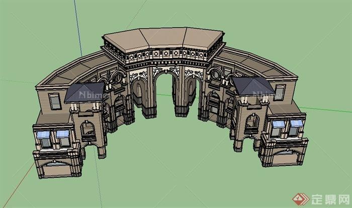 某歐式住宅小區弧形大門設計su模型